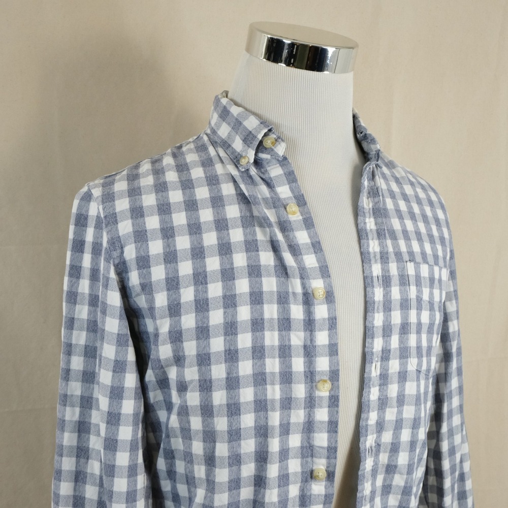 J. Crew Small Slim Button Down Shirt Blue White Gingham Plaid Cotton Mens